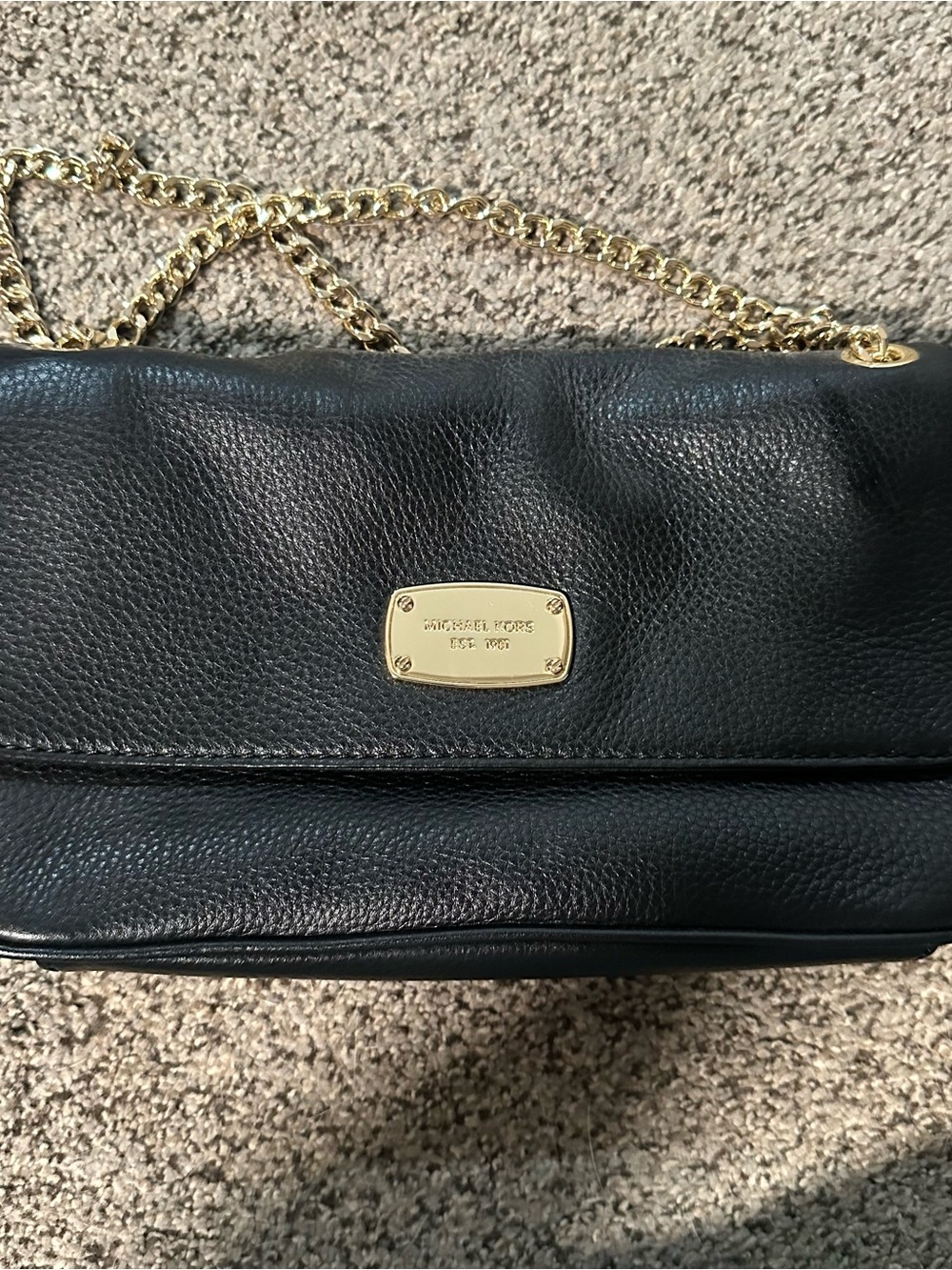 Michael Kors Black Pebbled Leather Shoulder Bag with Gold Chain